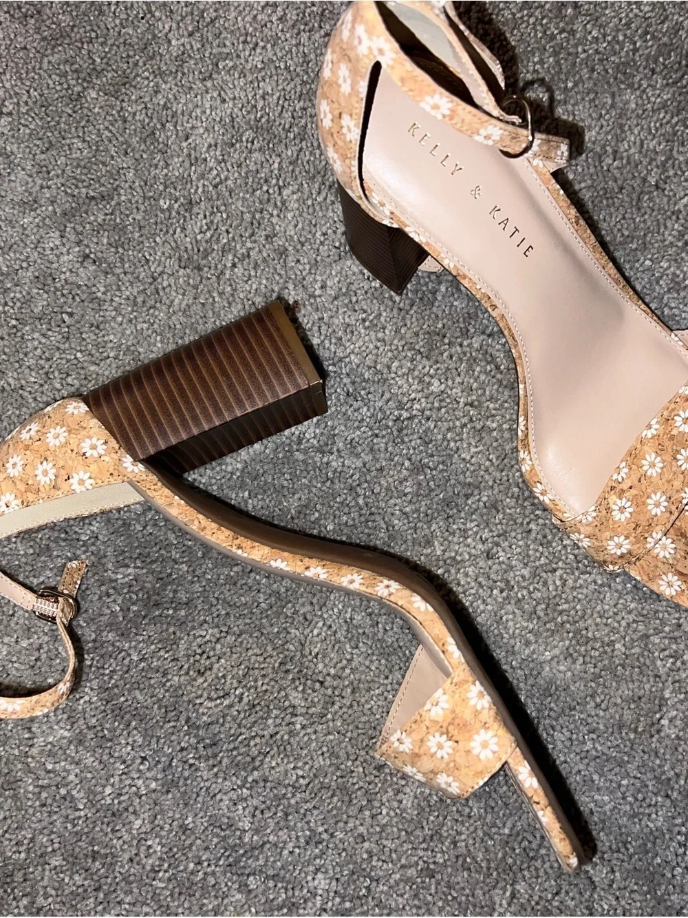 Kelly & Katie Tan Floral Ankle Strap Block Heel Sandals - Picture 3 of 6